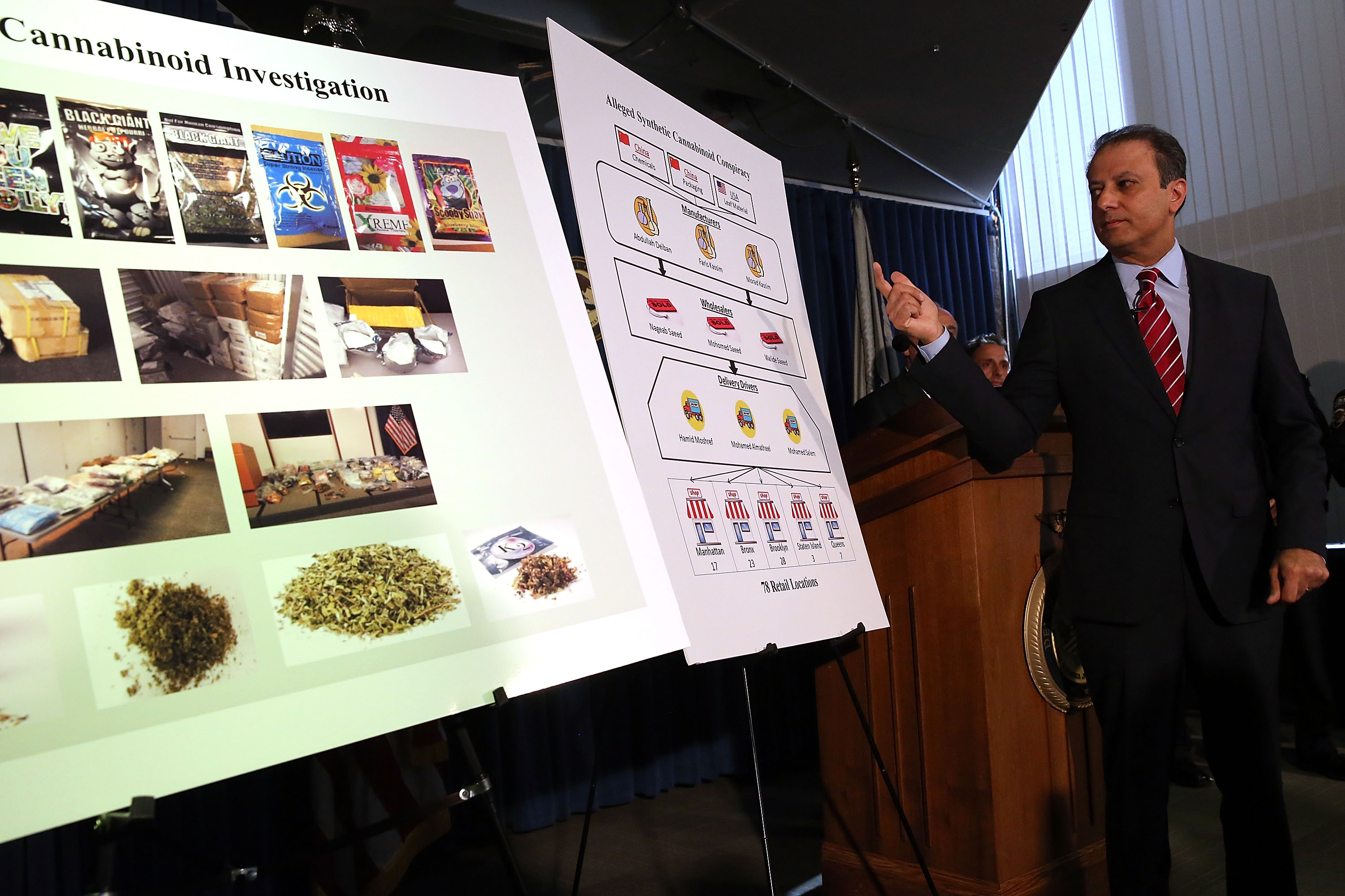 NYPD Chief Bratton And US Attorney Bharara Announce Charges Against Synthetic Marijuana Manufacturers