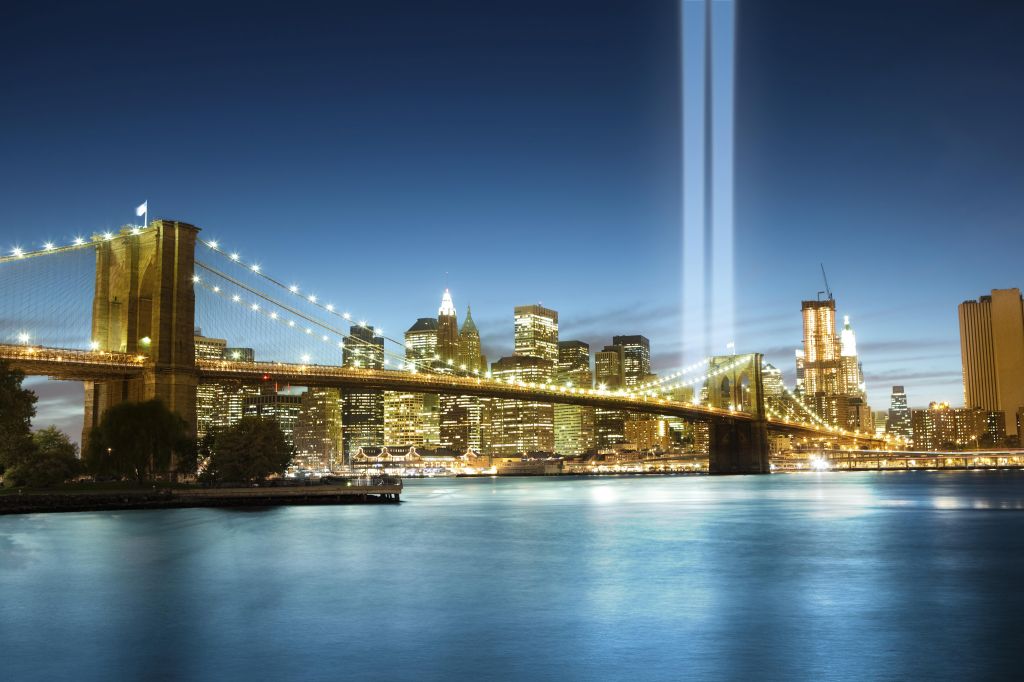 World Trade Center lights over Manhattan