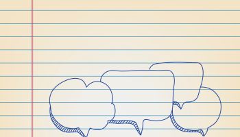 Group of People with speech bubbles Drawing on ruled paper