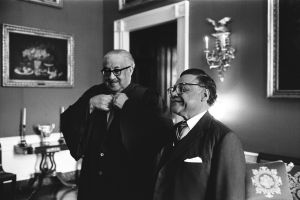 Supreme Court Justice Thurgood Marshall talks with William T. Coleman