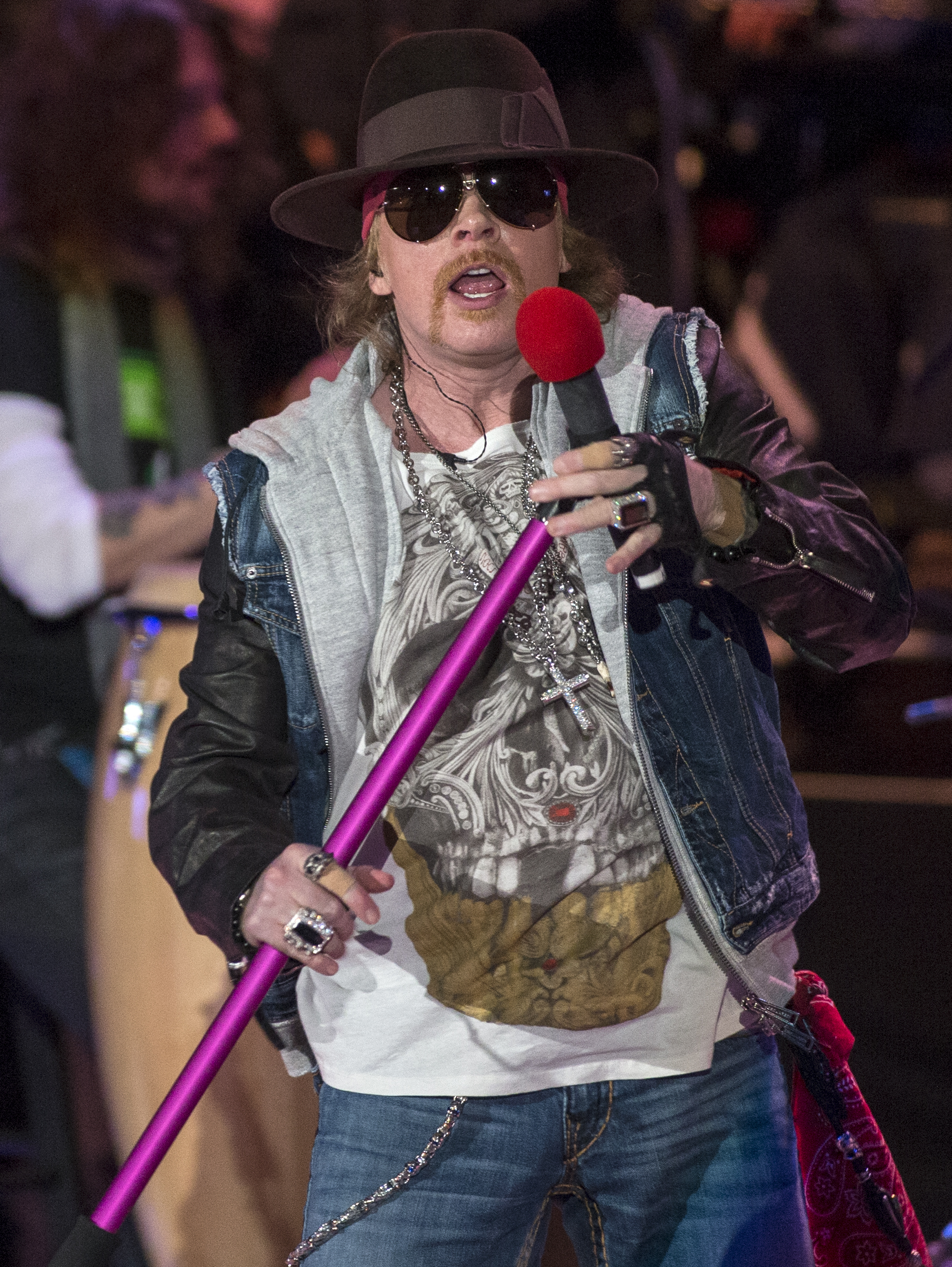 Guns N' Roses front man Axl Rose performs at the 26th annual Bridge School benefit concert at the Shoreline Amphitheatre in Mountain View, Calif., on Saturday, Oct. 21, 2012. (John Green/Staff)