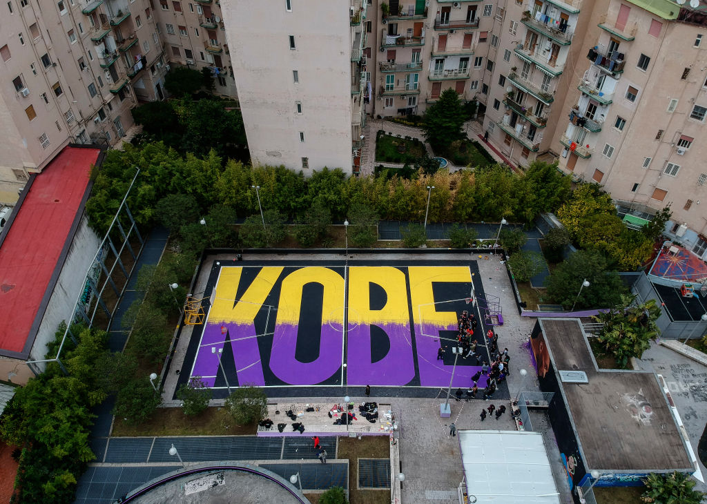 (EDITORS NOTE: Image was created with a drone.) A mural of...