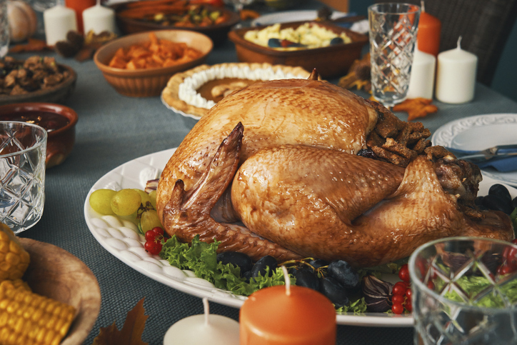 Having Traditional Holiday Stuffed Turkey Dinner