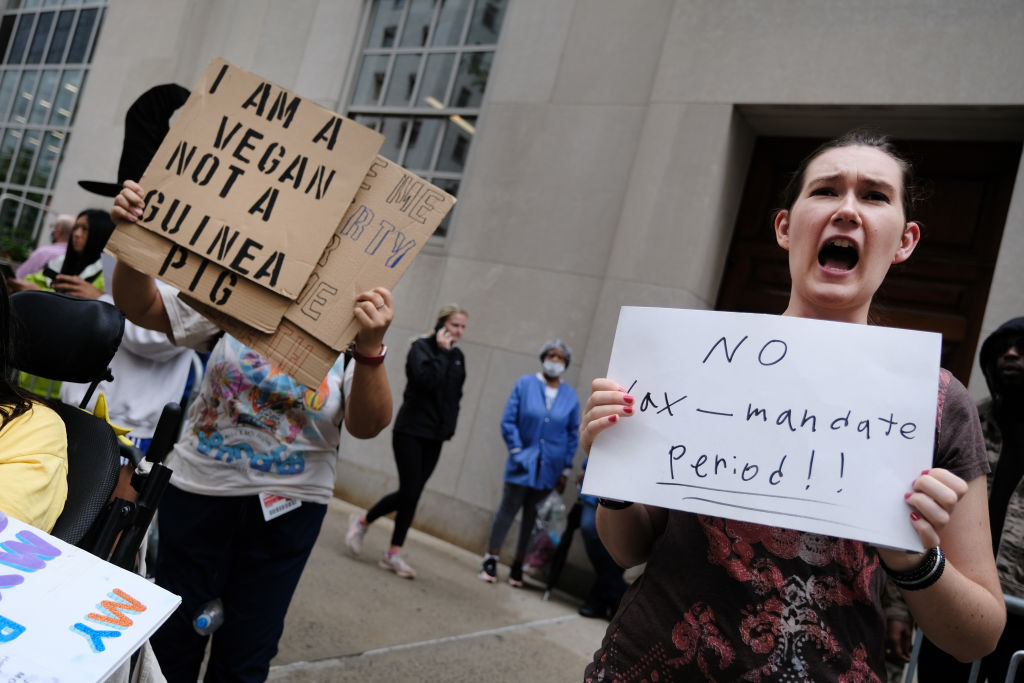 Protestors Rally Against Vaccination Mandates For Hospital Workers In NYC