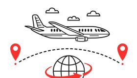International plane flight travel trip, airplane fly tourist route around world, aircraft path over earth globe line icon. Air aviation transport way. GPS navigation, location tracking, map pin. Vector