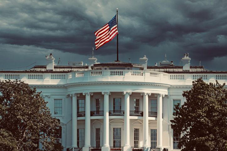 The White House with Dark Storm Clouds