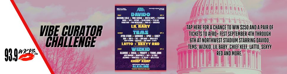 Vibe Curator Challenge poster advertising a music festival with performers including Davido, Lil Baby, Latto, and Sexy Red.